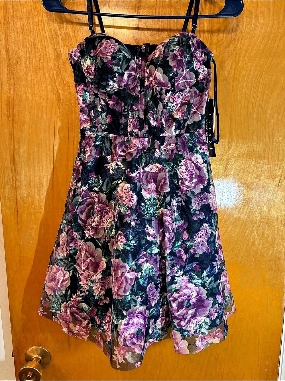 Trixxi Floral Mesh Midi Dress in Black & Purple Size Small (3)35NWT